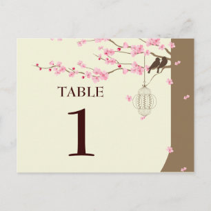 Carte Postale Inséparables Vintage Cage Cerise Blossom Table #