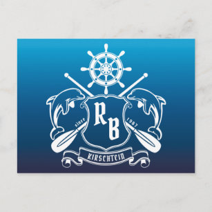 Carte Postale Insigne marin nautique Dauphins Helm Oars Shield