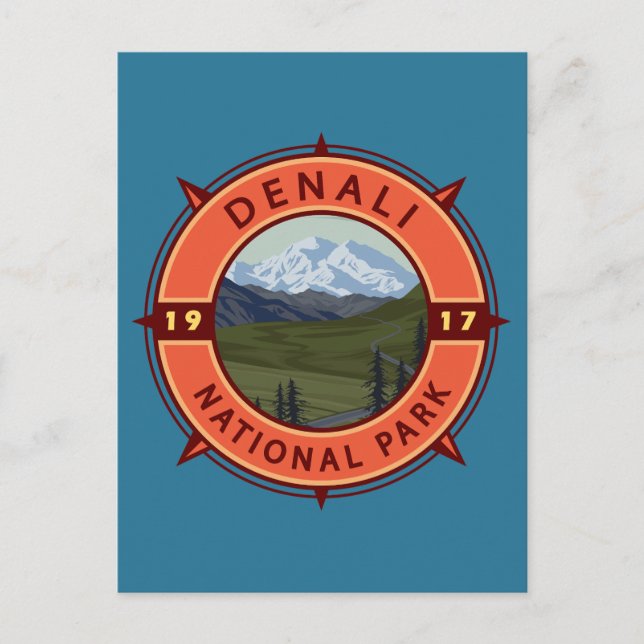 Carte Postale Insigne rétro compas du parc national Denali (Devant)