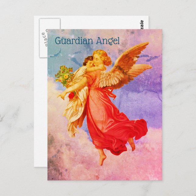Carte Postale Inspirante Angel Et Enfant Gardien (Devant / Derrière)