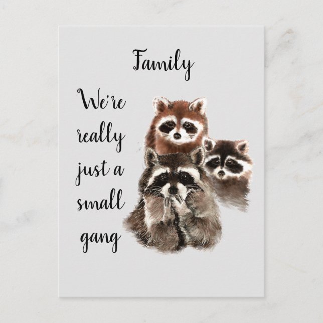 Carte Postale Inspirational Family Quote Fun Raccoon Animaux (Devant)