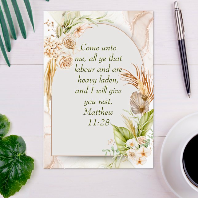 Carte Postale Inspirational Matthew 11:28 Floral Arch boho (Inspirational Matthew 11:28 Floral Arch boho Postcard
)