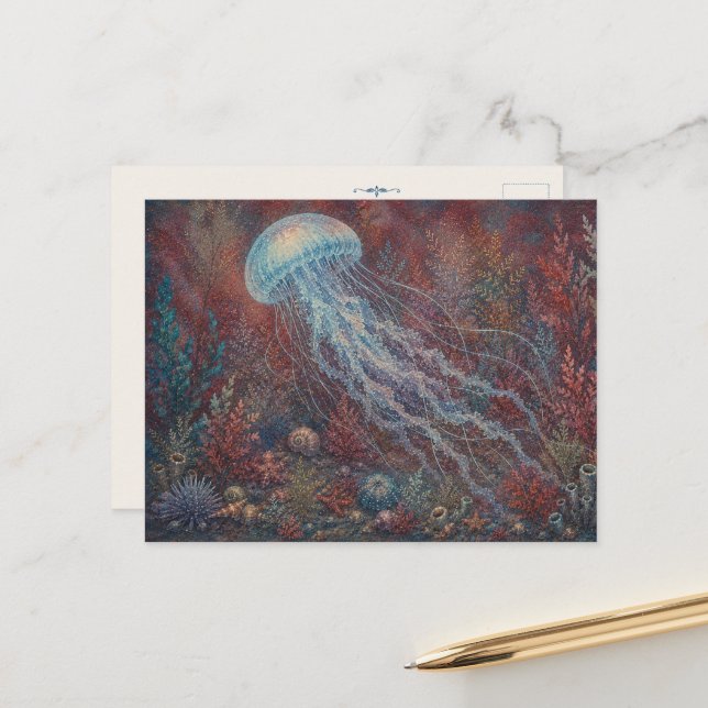 Carte postale inspirée d'aquarelle de l'océan aux  (Devant/Arrière en situation)