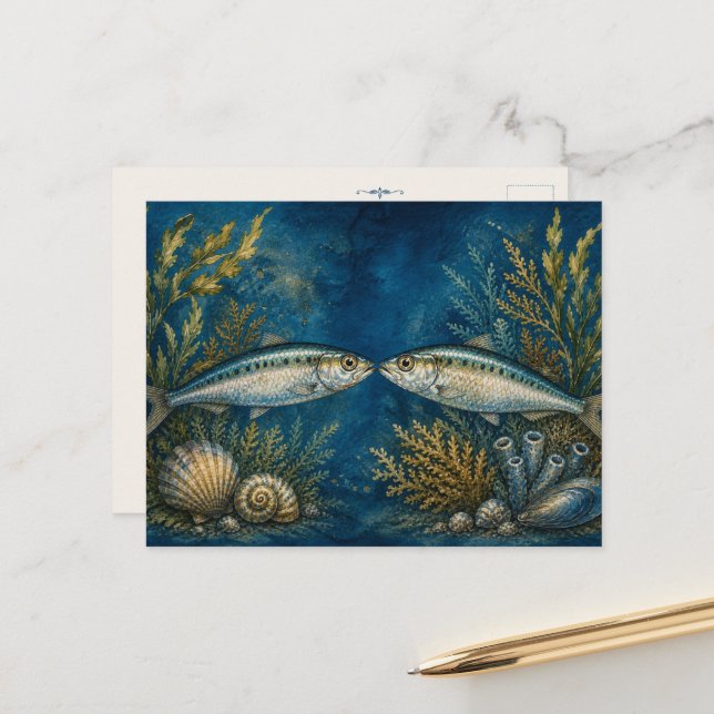 Carte postale inspirée d'aquarelle océanique - Deu (Devant/Arrière en situation)