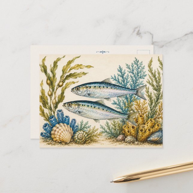 Carte postale inspirée de l'aquarelle de l'océan a (Devant/Arrière en situation)