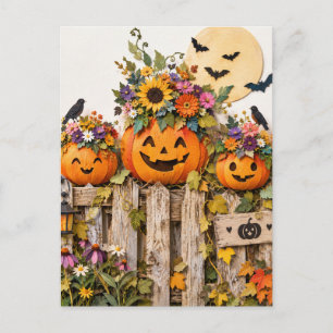 Carte Postale Installation festive d'Halloween avec des citrouil