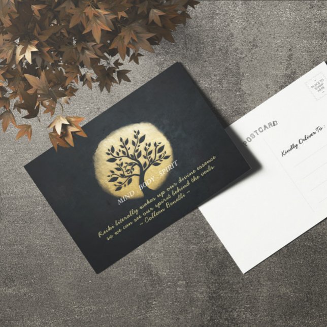 Carte Postale Instructeur de méditation Yoga Black Gold Tree Cit (Créateur téléchargé)