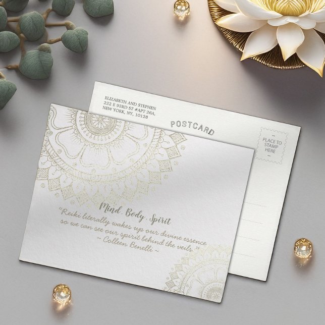 Carte Postale Instructeur de méditation Yoga Gold Mandala Fleurs (Créateur téléchargé)