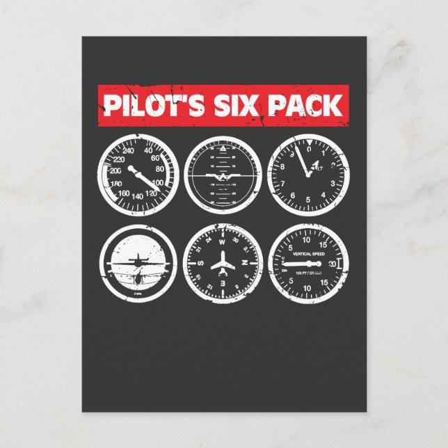 Carte Postale Instruments de vol à six packs du pilote Aviation (Devant)