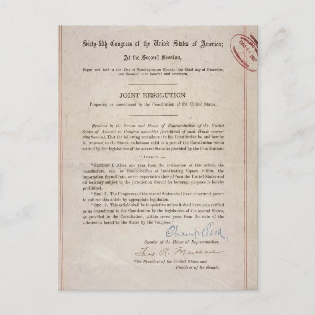 Carte Postale Interdiction 18e modification (Devant)