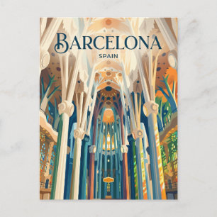 Carte Postale Intérieur de la Sagrada Família Espagne