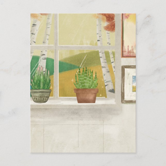 Carte Postale Intérieur de maison de printemps de fenêtre conviv (Devant)