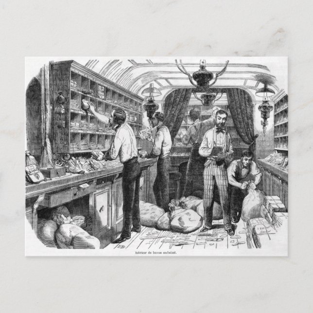 Carte Postale Intérieur d'un wagon postal français (Devant)