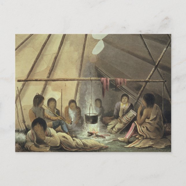Carte Postale Interior of a Cree Indian Tent, March 25th 1820, f (Devant)