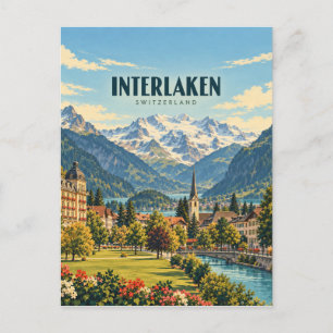 Carte Postale Interlaken Suisse Art de Voyage Vintage