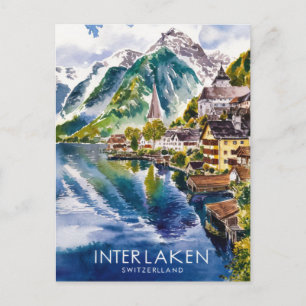 Carte Postale Interlaken Suisse peinture aquarelle