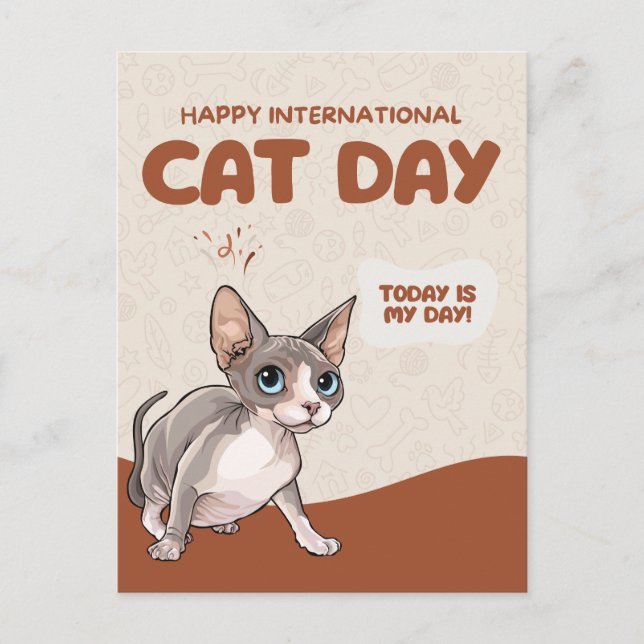 Carte Postale International Cat Day Sphynx Celebration Art (Devant)