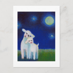 Carte Postale Intitulé : Pleine lune Amoureux - agneaux