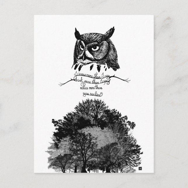 Carte Postale Introvert Empath Owl sagesse illustré citation d'e (Devant)