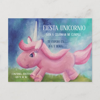 CARTE POSTALE INVITACIÓN DE CUMPLEAÑOS - FIESTA UNICORNIO