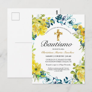 Carte Postale Invitación floral amarilla hermosa del bautismo de