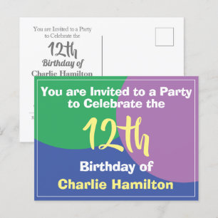 Carte postale Invitation 12e anniversaire