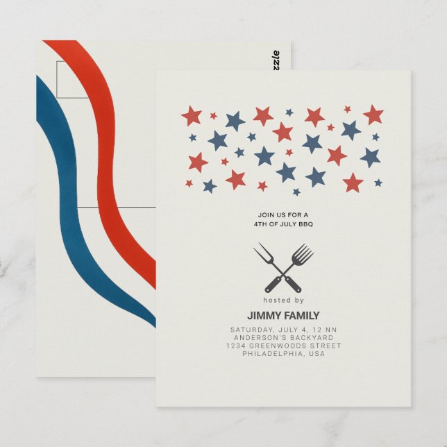 Carte postale Invitation 4 juillet BBQ Party (Devant / Derrière)
