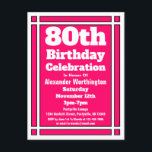 Carte postale Invitation 80th Pink Simple Birthday<br><div class="desc">Envoyer des invitations à une célébration de 80e anniversaire avec cette carte postale d'invitation d'anniversaire Pink Simple 80e. Customisé avec vos informations personnelles et personnelles.</div>
