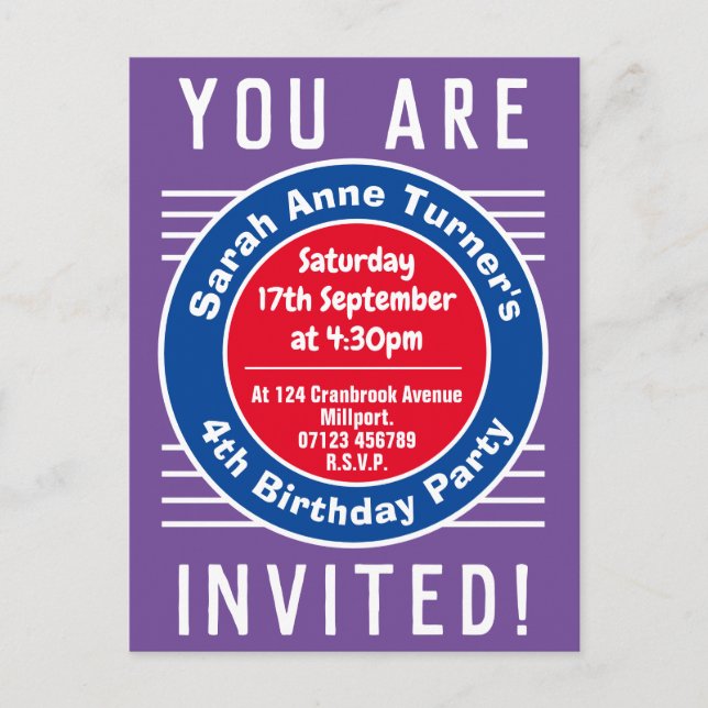 Carte Postale Invitation à la 4e fête d'anniversaire de l'enfant (Devant)
