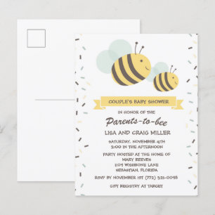 Carte Postale Invitation à la Baby Shower du Couple de Bourdons 