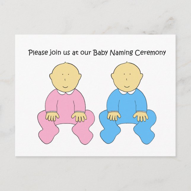 Carte Postale Invitation à la cérémonie de baptême Twins Baby. (Devant)