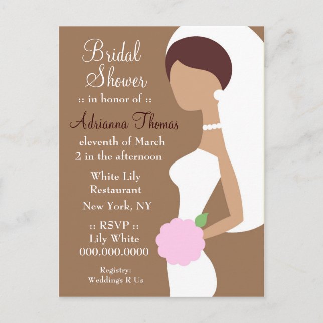 CARTE POSTALE INVITATION À LA DOUCHE À BRIDE 311-BRUNETTE (Devant)