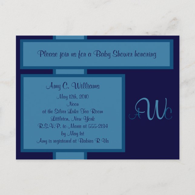 Carte Postale Invitation à la douche Monogram Elegant de la Mari (Devant)