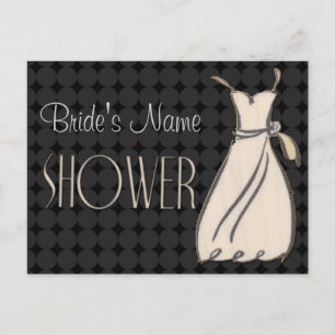 Carte Postale Invitation à la douche noire et blanche