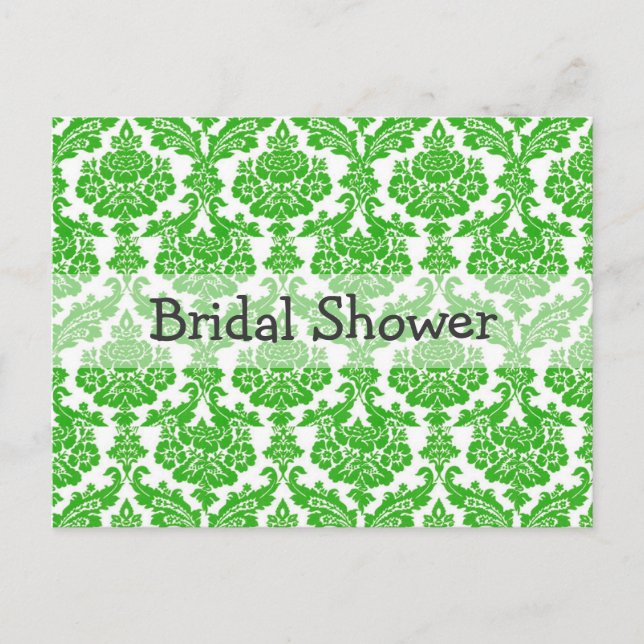 Carte Postale invitation à la douche nuptiale, damas vert (Devant)