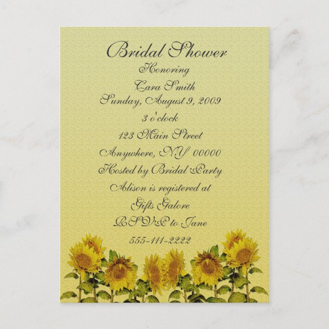 Carte Postale Invitation à la douche nuptiale de tournesol (Devant)