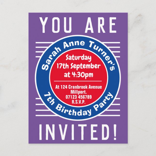 Carte Postale Invitation à la fête d'anniversaire des 7 ans d'un (Devant)