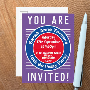Carte Postale Invitation à la fête du 18e anniversaire