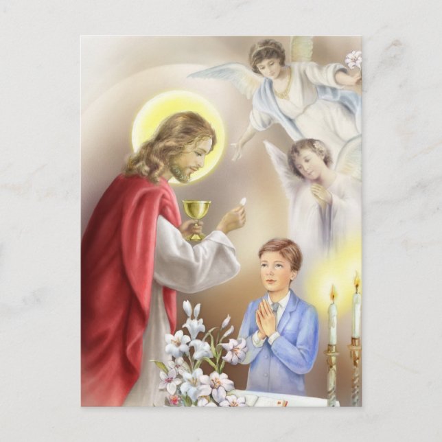 Carte Postale Invitation à la première communion sainte pour gar (Devant)