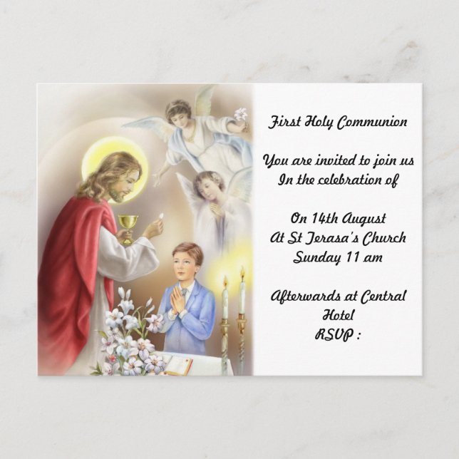 Carte Postale Invitation à la première communion sainte pour gar (Devant)