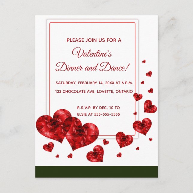 Carte Postale Invitation à la soirée de la Saint-Valentin "Cœurs (Devant)