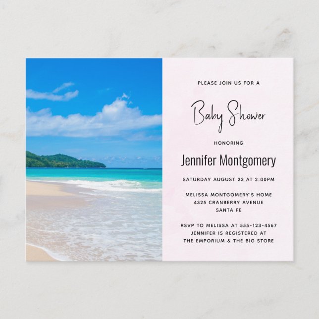 Carte Postale Invitation à une Baby Shower sur une Plage Tropica (Devant)