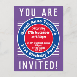 Carte Postale Invitation à une fête d'anniversaire 21 ans