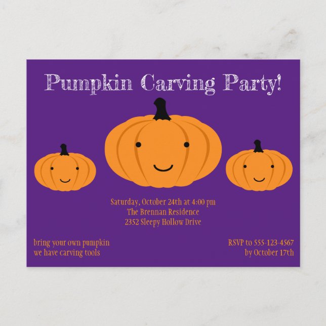 Carte Postale Invitation à une fête d'Halloween avec citrouille  (Devant)