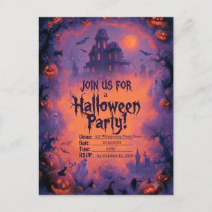 Carte Postale Invitation à une fête d'Halloween effrayante avec