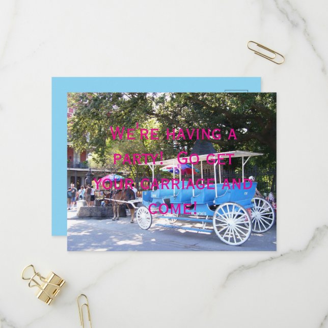 Carte Postale Invitation à une soirée en calèche (Devant/Arrière en situation)
