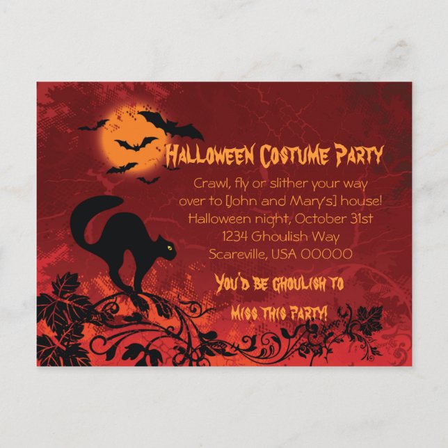 Carte Postale Invitation Abstrait de la fête d'Halloween Chat et (Devant)