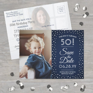 Carte Postale Invitation Anniversaire 2 Photo Bleu Nuit Blanc Sa