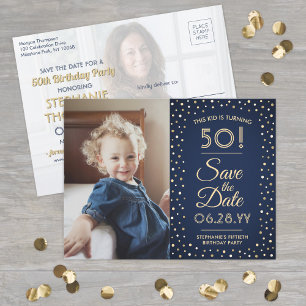 Carte Postale Invitation Anniversaire 2 Photo Bleu Nuit Or Save 