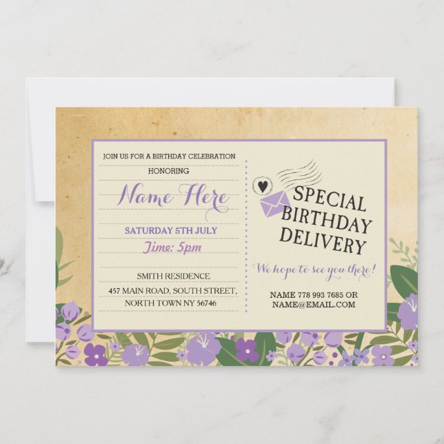 Carte postale invitation Anniversaire Purple Lilac (Devant)